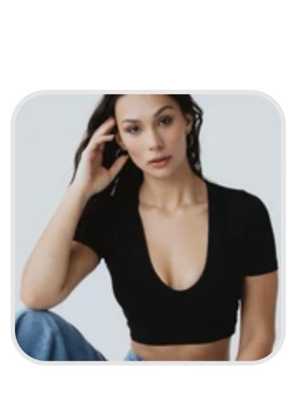 Klassy Network Black Deep V Short Sleeve Crop Top